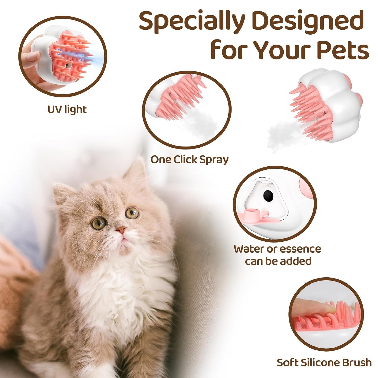 Steamy Cat Brush 4 In 1 Cat Brush